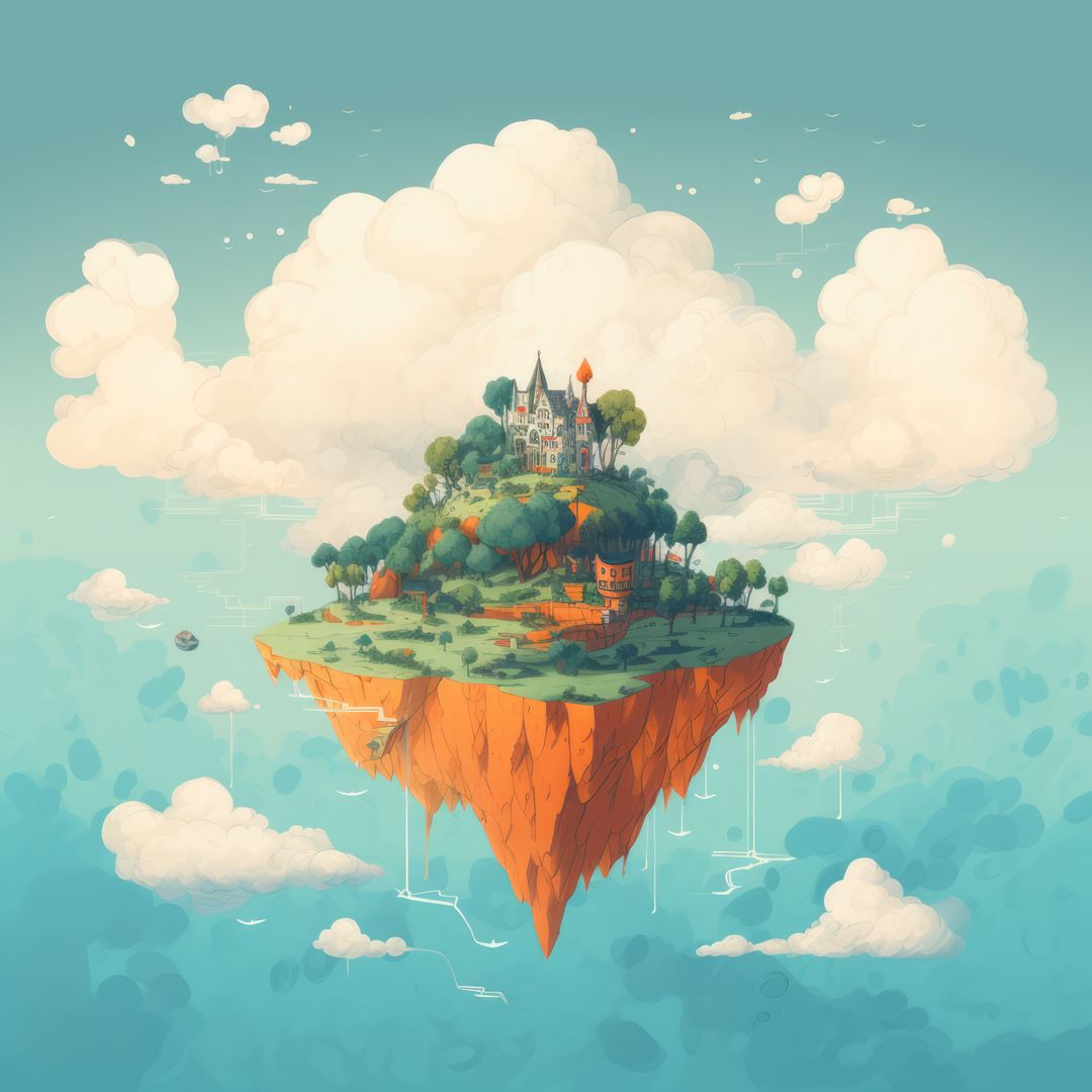 Island in the sky with castle and greenery and clouds, created using generative ai technology - Free Images, Stock Photos and Pictures on Pikwizard.com