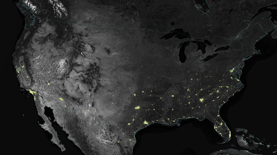 Satellite Sees Holiday Lights Brighten Cities - United States - Free Images, Stock Photos and Pictures on Pikwizard.com