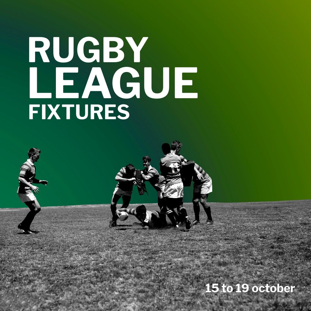 Rugby league fixtures text and caucasian players playing rugby on green background from Pikwizard