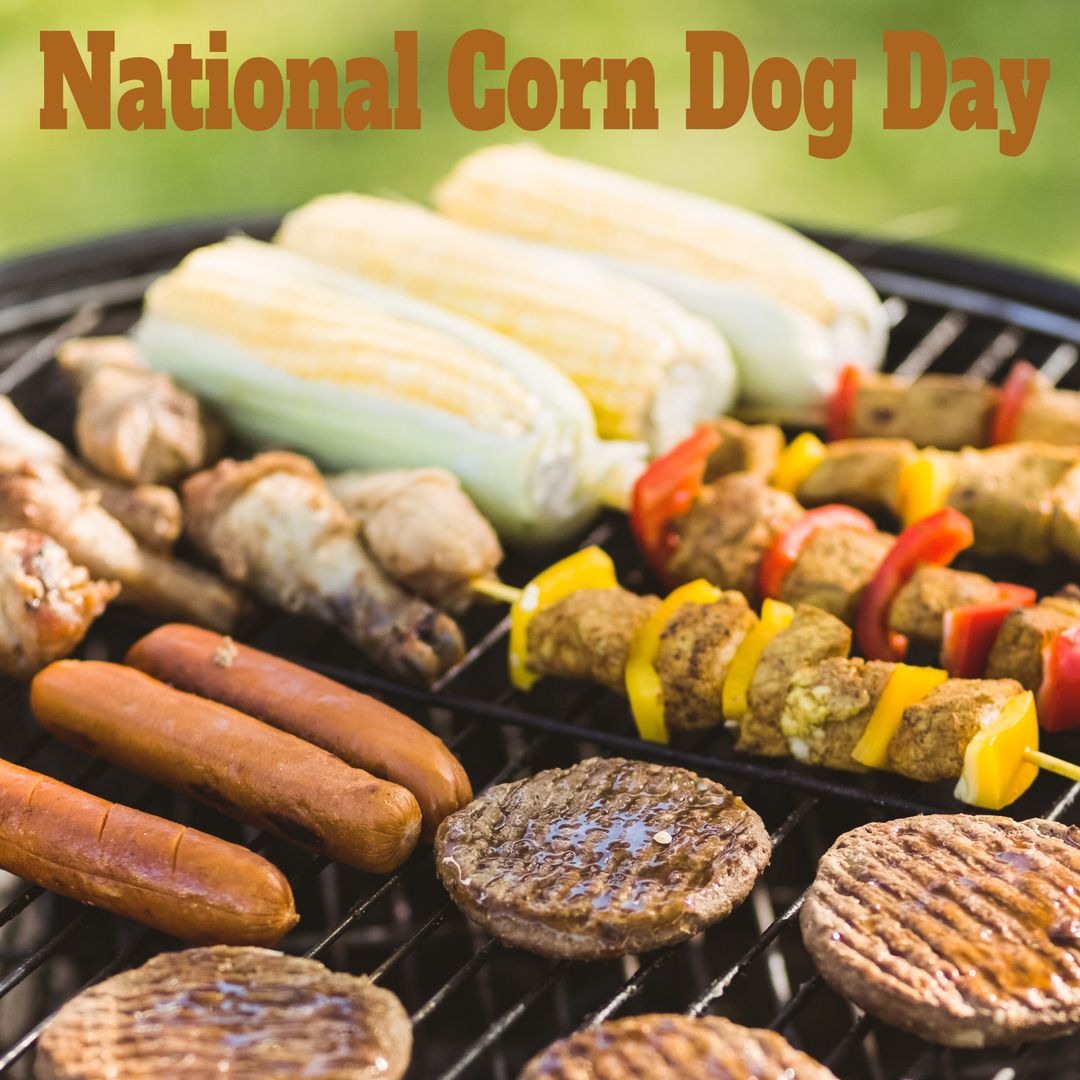 Composition of national corn dog day text over barbecue - Download Free Stock Templates Pikwizard.com