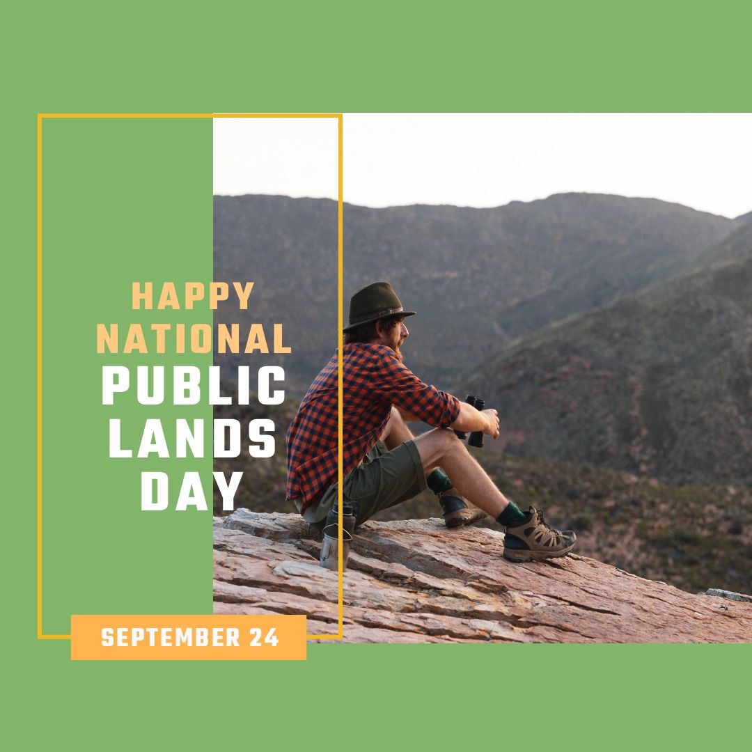 Happy national public lands day text with male hiker looking at view from mountain - Download Free Stock Templates Pikwizard.com