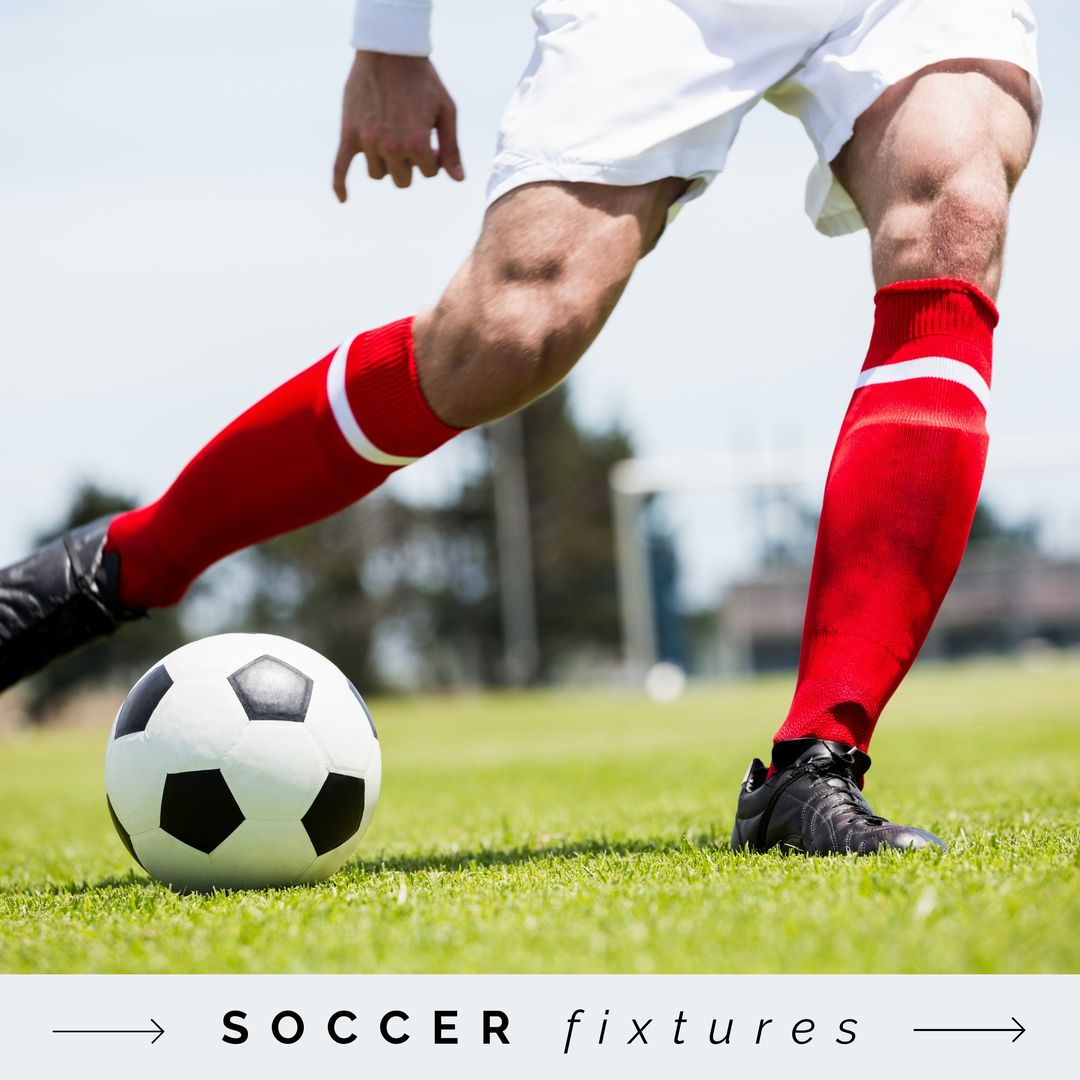 Composition of soccer fixtures text over caucasian soccer player - Download Free Stock Templates Pikwizard.com