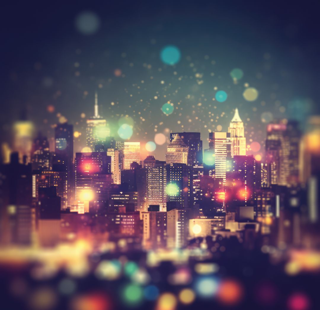 Cityscape at night with glowing bokeh lights, created using generative ai technology - Free Images, Stock Photos and Pictures on Pikwizard.com