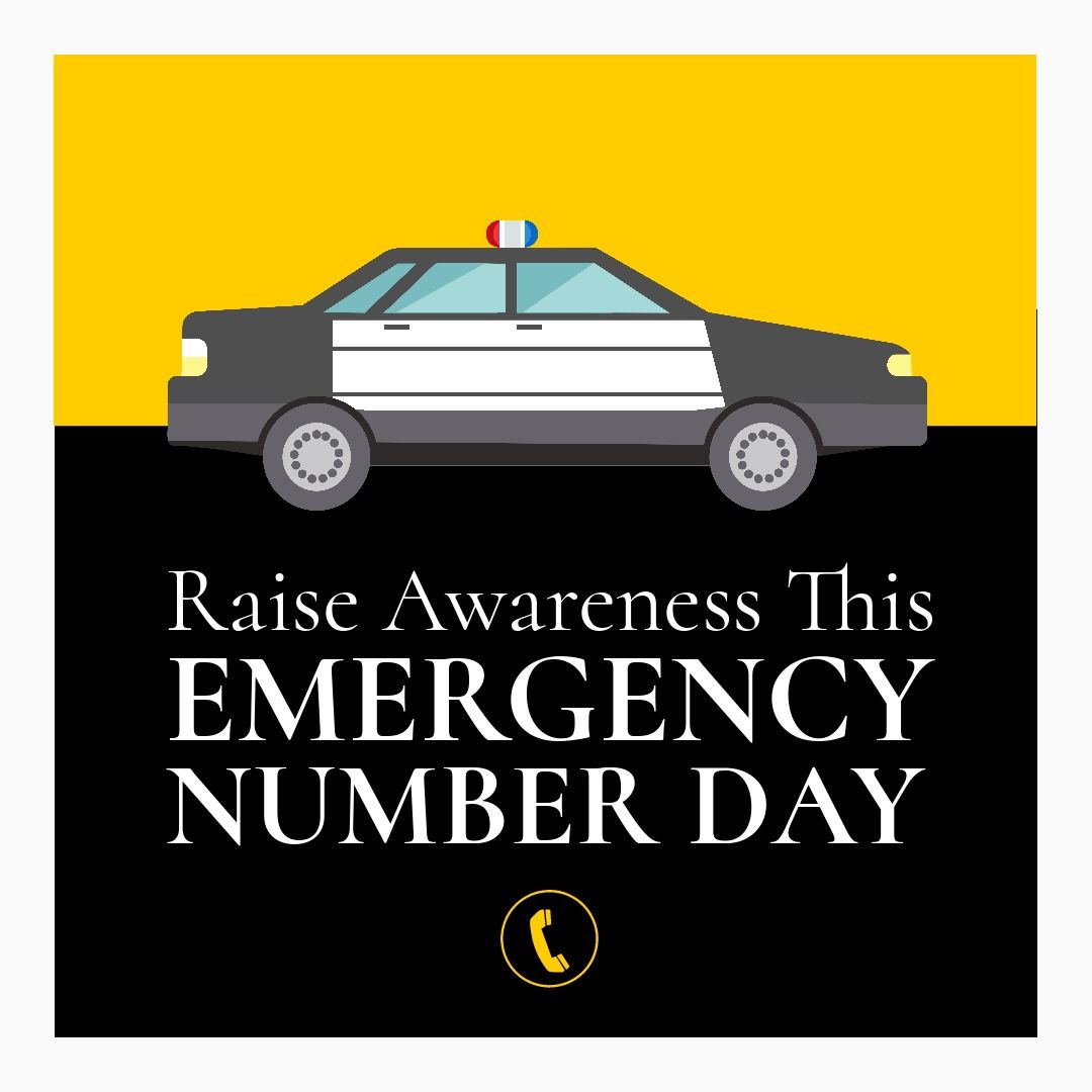 Emergency number day text banner with car icon against yellow and black dual tone background - Download Free Stock Templates Pikwizard.com