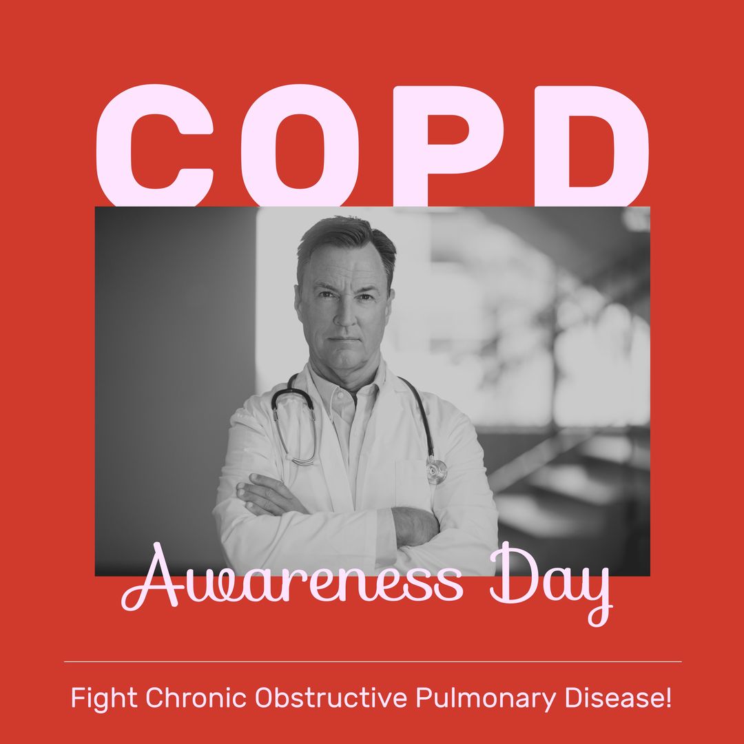 Composite of copd awareness day text and portrait of caucasian male doctor with arms crossed - Download Free Stock Templates Pikwizard.com