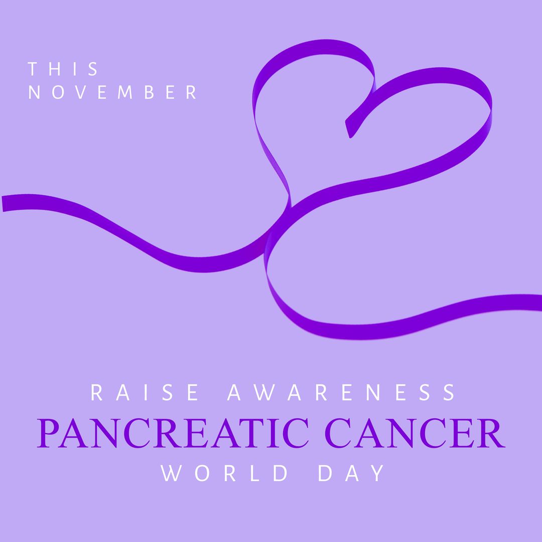 Composition of pancreatic cancer day text with purple ribbon on purple background - Download Free Stock Templates Pikwizard.com
