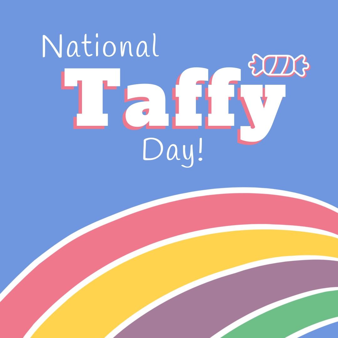 Digitally generated image of national taffy day text and rainbow against blue background, copy space - Download Free Stock Templates Pikwizard.com