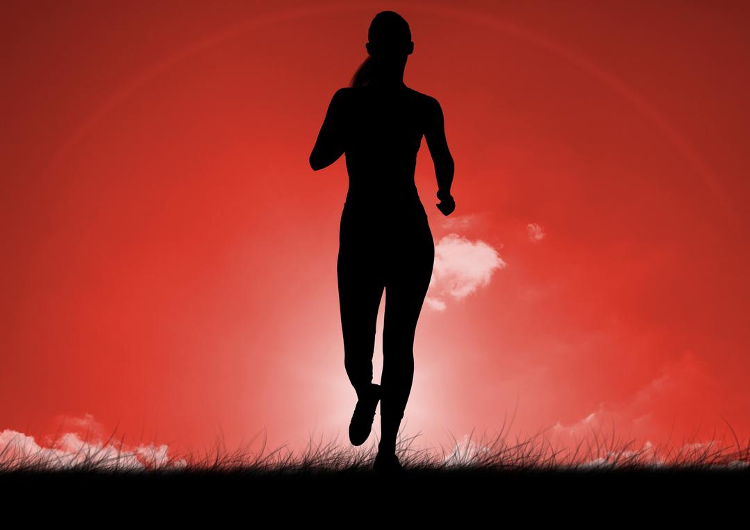 Silhouette of woman running on grass - Free Images, Stock Photos and Pictures on Pikwizard.com