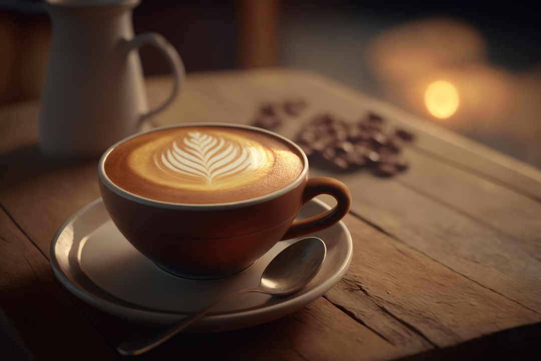 Hot coffee capuccino with latte art, Generative AI Illustration