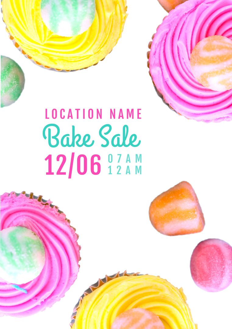 Composition of bake sale text over sweets and cupcakes - Download Free Stock Templates Pikwizard.com