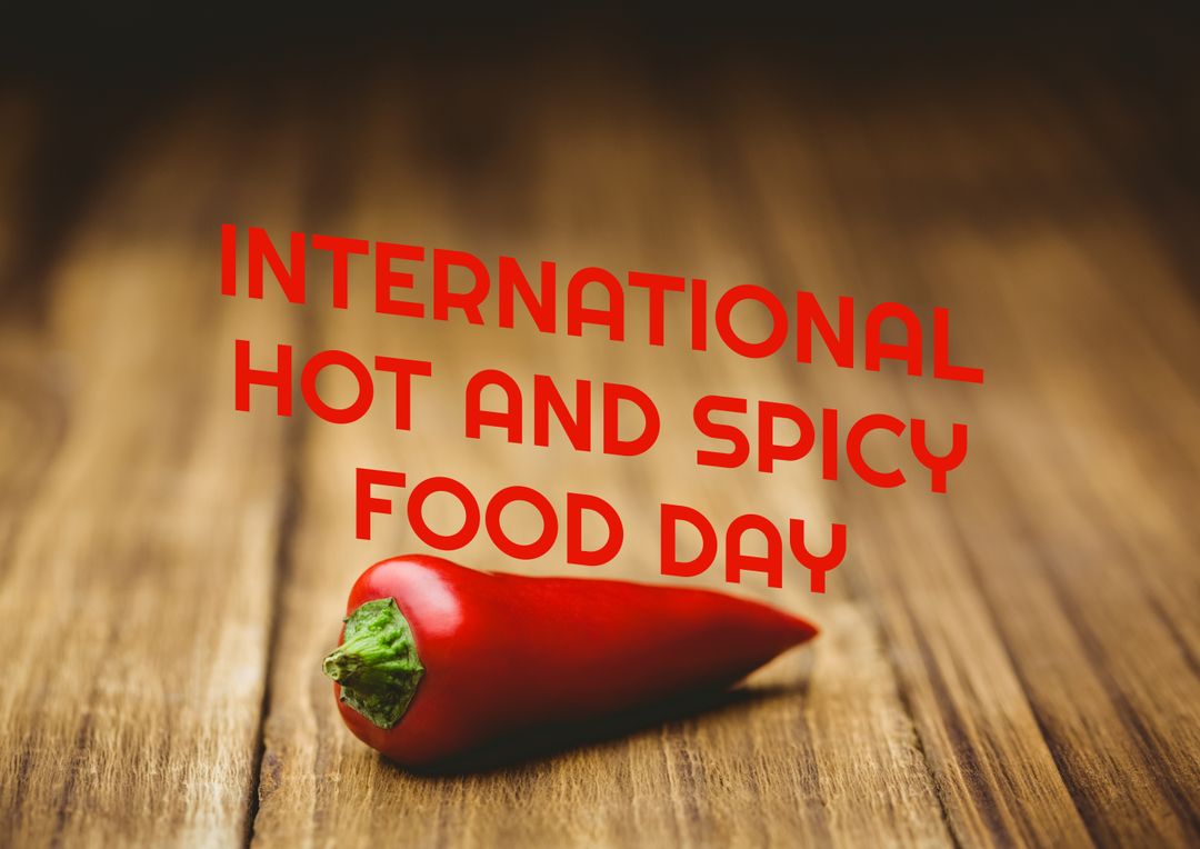 Digital composite image of international hot and spicy food day over red chili pepper on table - Free Images, Stock Photos and Pictures on Pikwizard.com