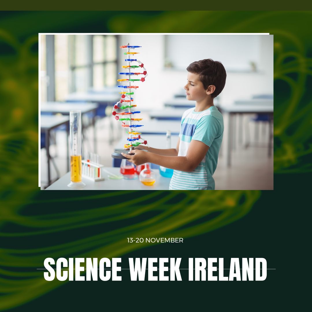 Composition of science week ireland text over caucasian boy in lab - Download Free Stock Templates Pikwizard.com