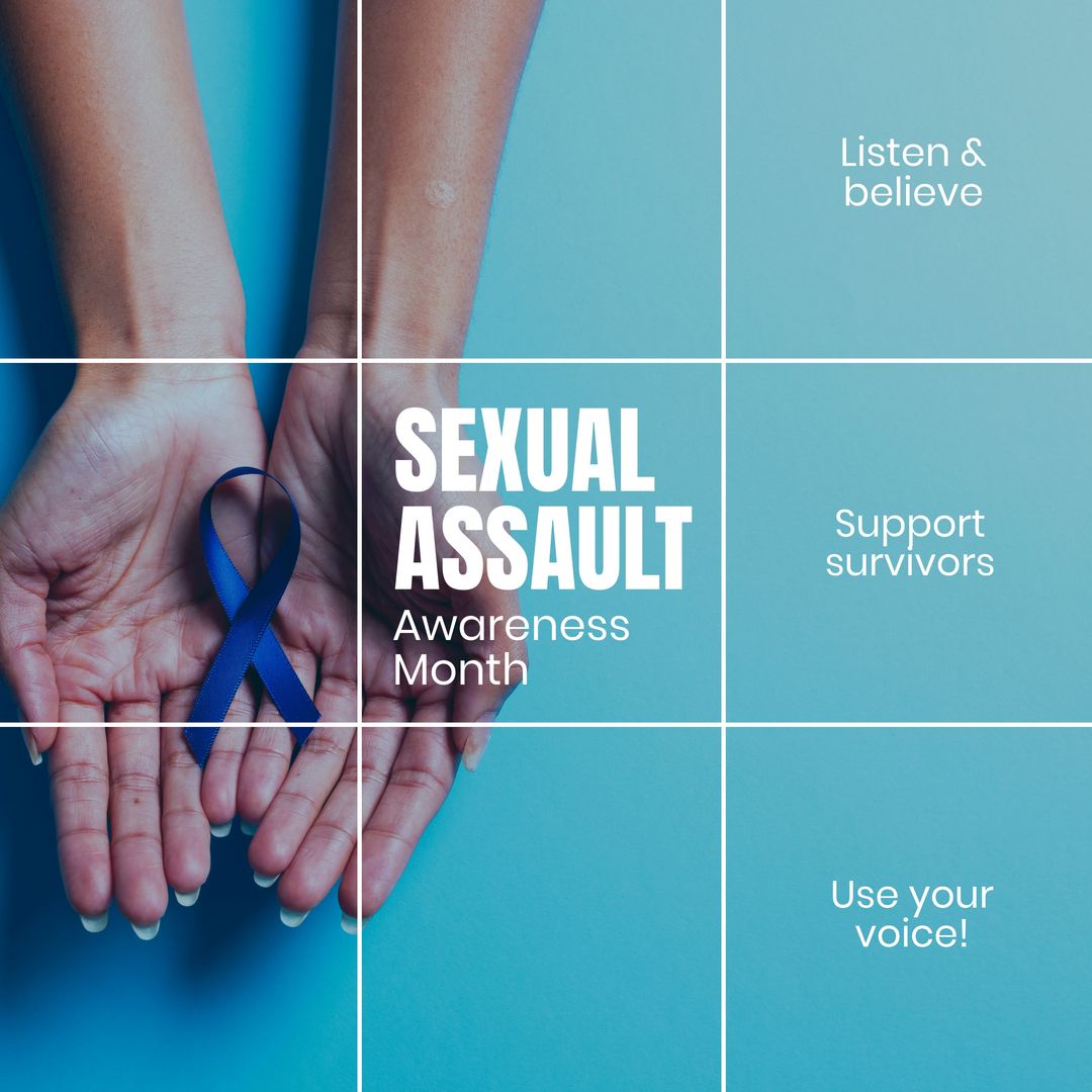 Composition of sexual assault awareness month text over hands with cancer ribbon - Download Free Stock Templates Pikwizard.com