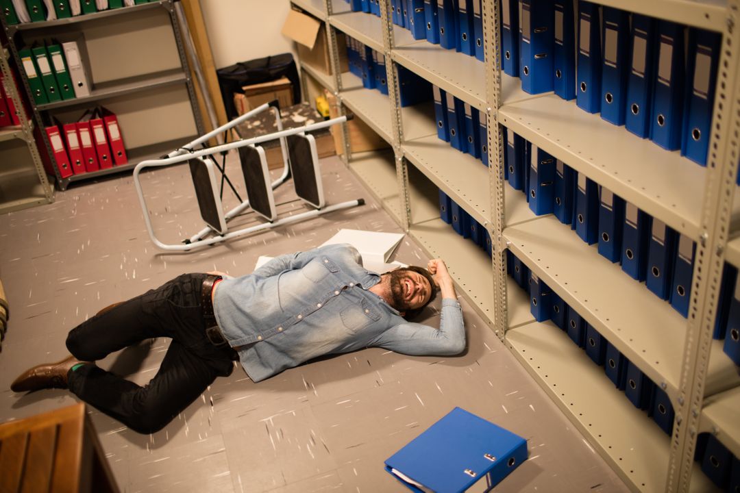 large storage room with shelves Stock Photo