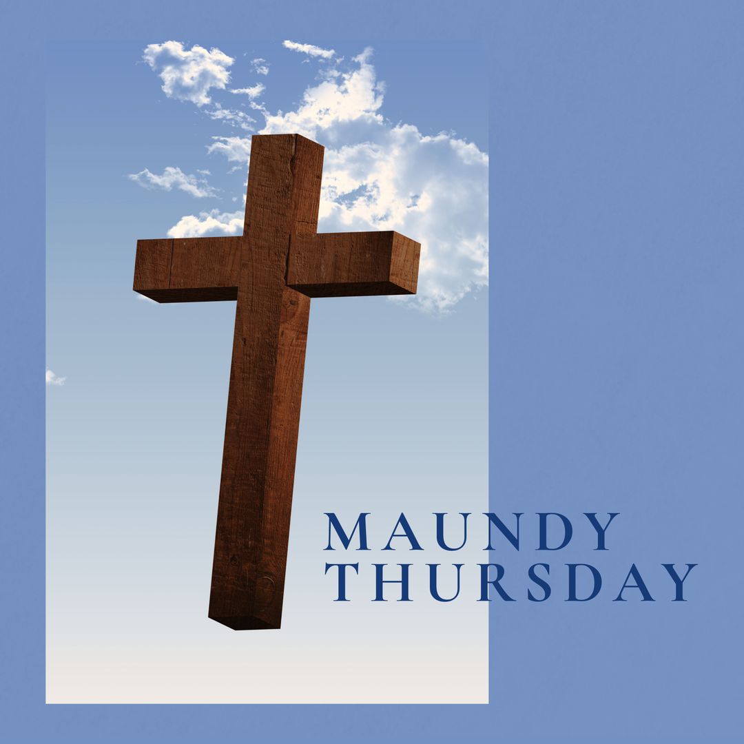 Composition of maundy thursday text over cross on blue background - Download Free Stock Templates Pikwizard.com