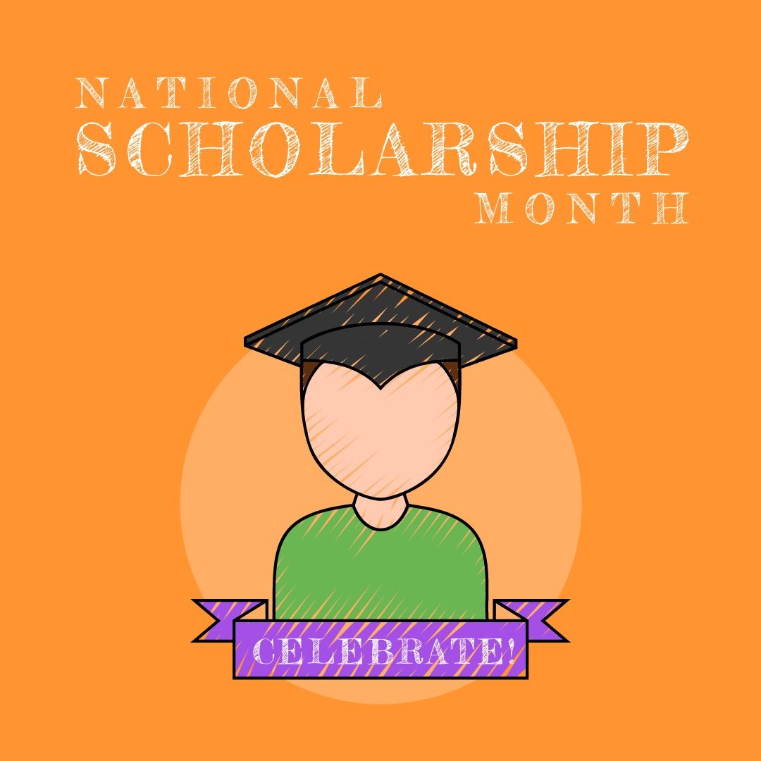 Illustration of boy wearing mortarboard and celebrate national scholarship month text, copy space - Download Free Stock Templates Pikwizard.com