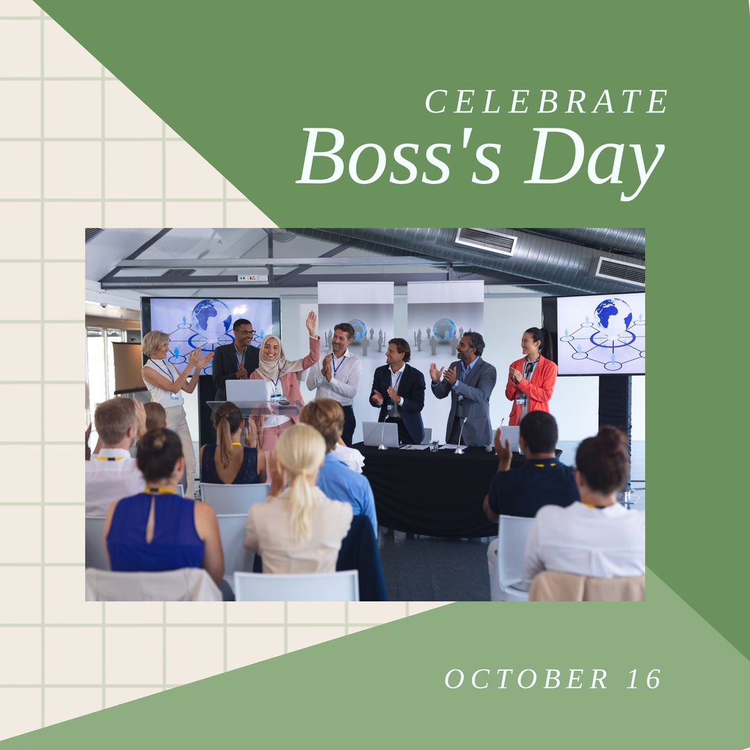 Image of celebrate boss day over diverse male boss and coworkers in office - Download Free Stock Templates Pikwizard.com