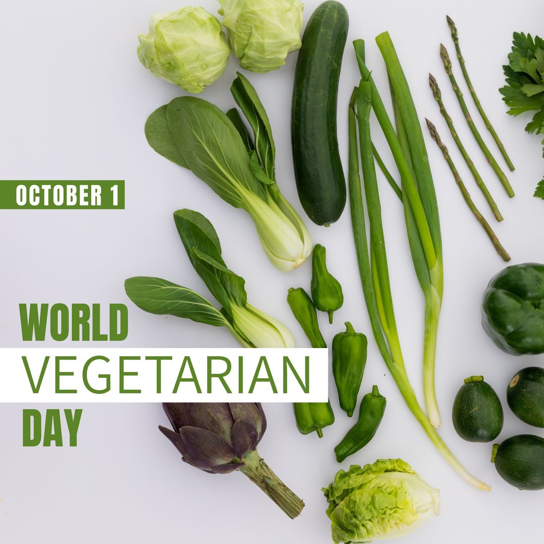 Composition of world vegetarian day text over green vegetables - Download Free Stock Templates Pikwizard.com