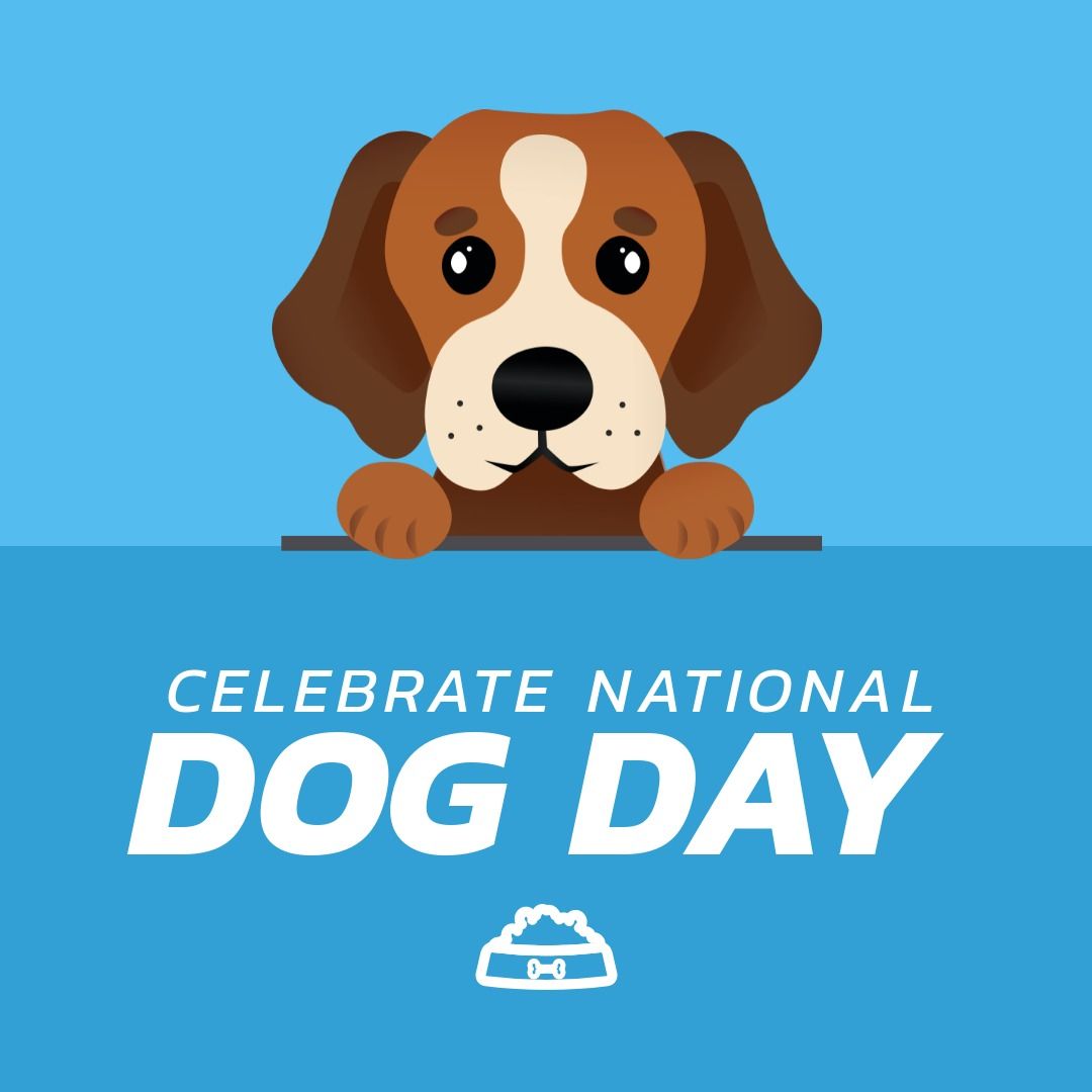 Illustration of dog with food and celebrate national dog day text on blue background, copy space - Download Free Stock Templates Pikwizard.com