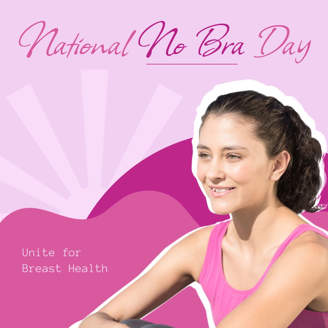 Composite of caucasian young woman sitting with national no bra
