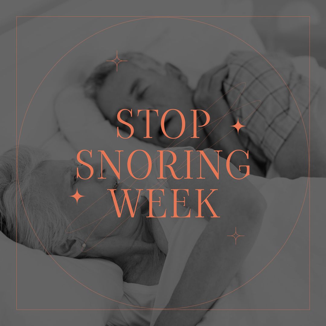 Composition of stop snoring week text and couple in bed with man snoring - Download Free Stock Templates Pikwizard.com
