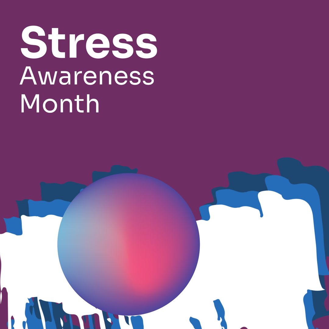 Composition of stress awareness month text over shapes on purple background - Download Free Stock Templates Pikwizard.com