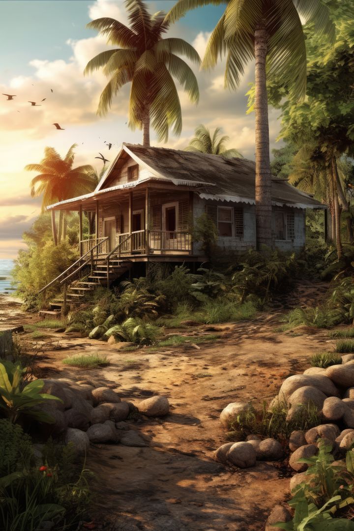 tropical beach hut wallpaper