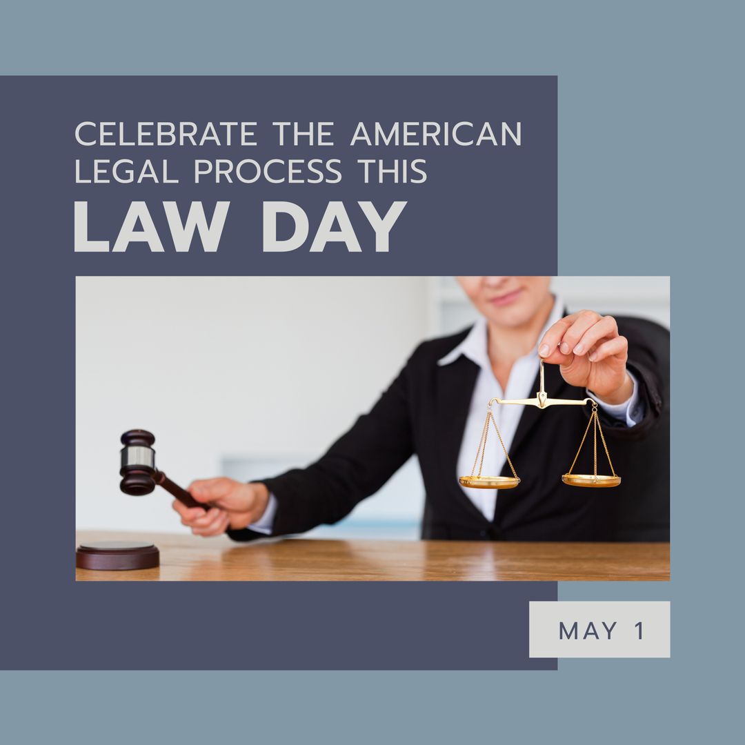 Composition of law day text over caucasian female lawyer with gavel and scale - Download Free Stock Templates Pikwizard.com