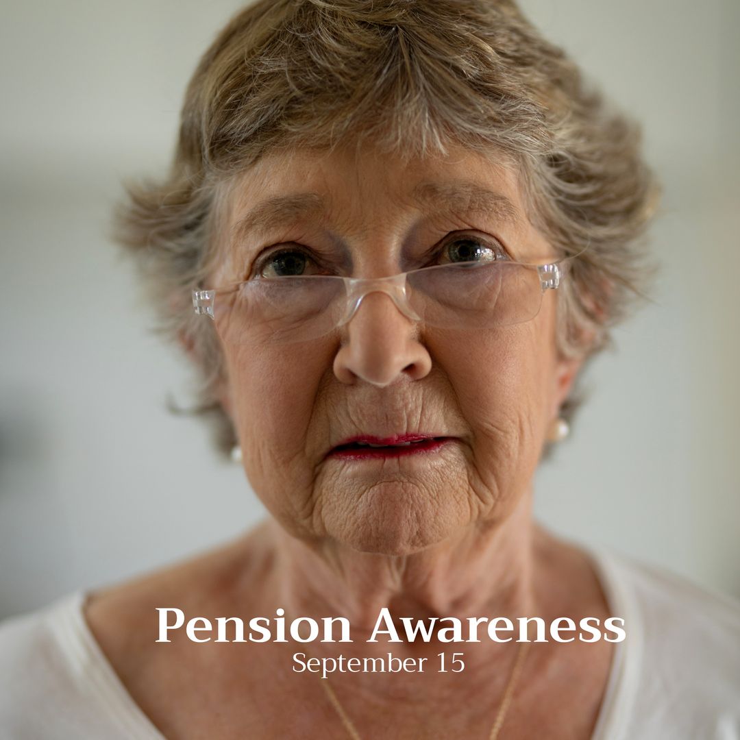 Digital composite close-up portrait of caucasian senior woman with pension awareness text - Download Free Stock Templates Pikwizard.com