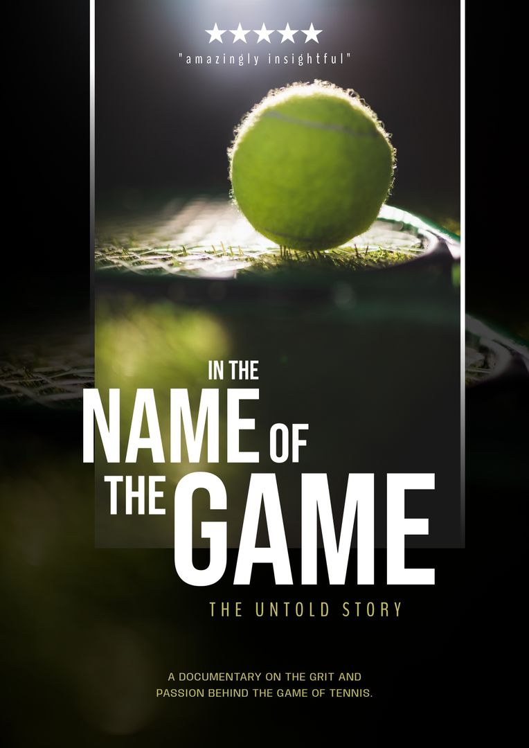 In the name of the game, the untold story text, tennis ball and racket from  Pikwizard