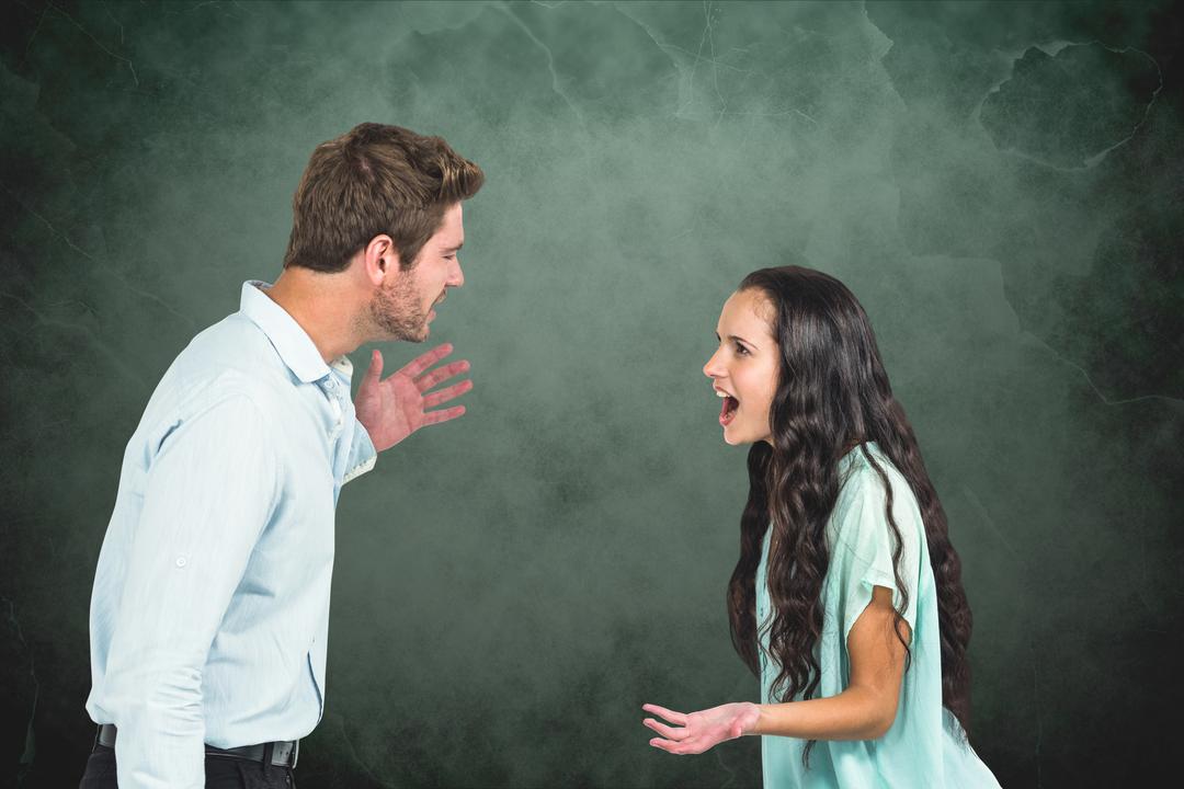 Side view of couple arguing against textured background from Pikwizard