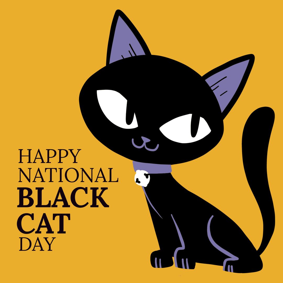 Composition of national black cat day text over black cat - Download Free Stock Templates Pikwizard.com