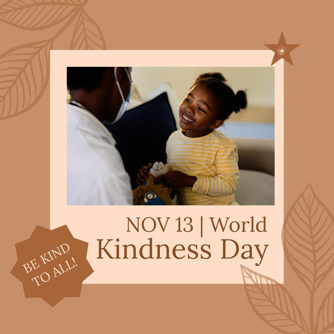 Composition of world kindness day text over african american girl with doctor - Download Free Stock Templates Pikwizard.com