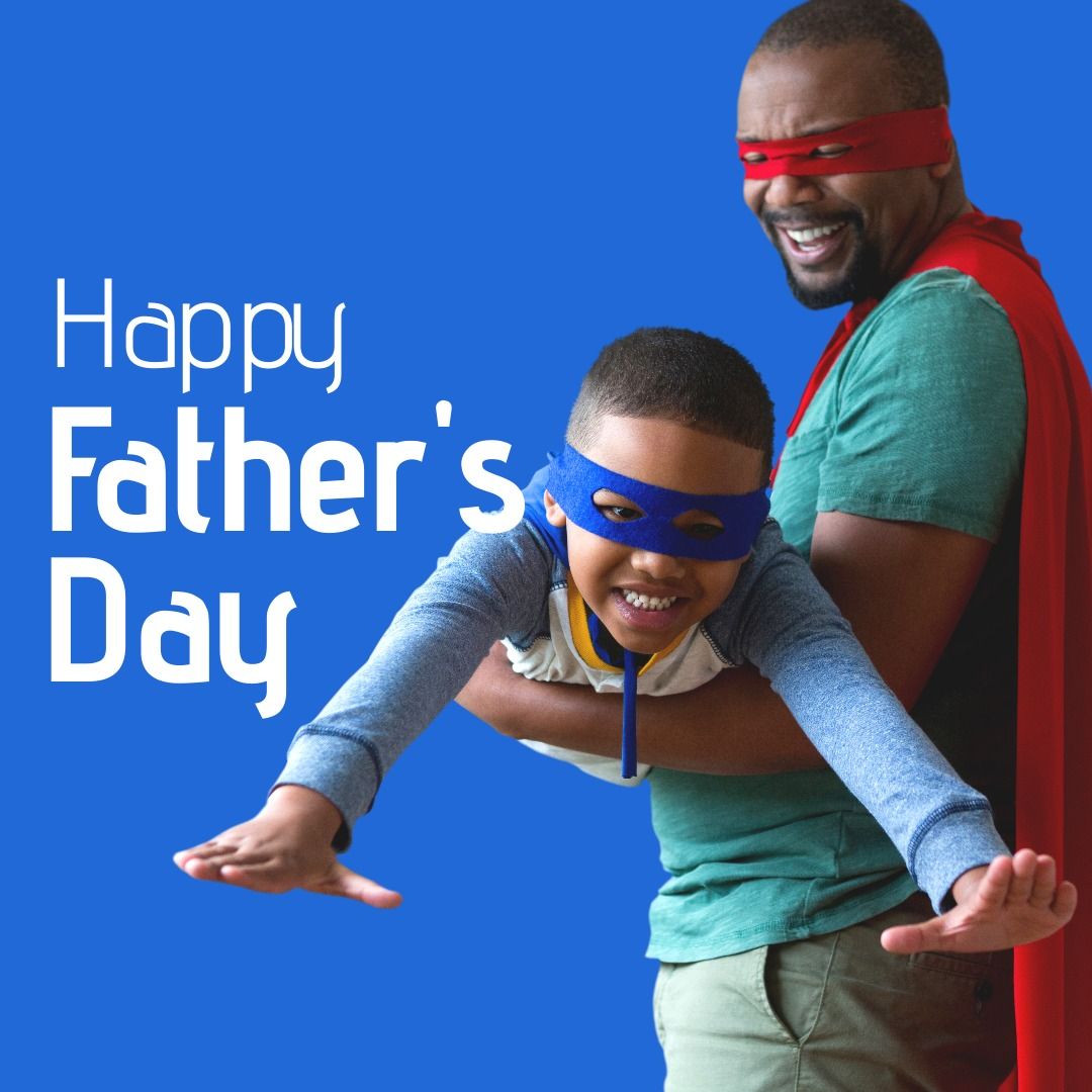 Happy father's day text by african american father and son playing together on blue background - Download Free Stock Templates Pikwizard.com