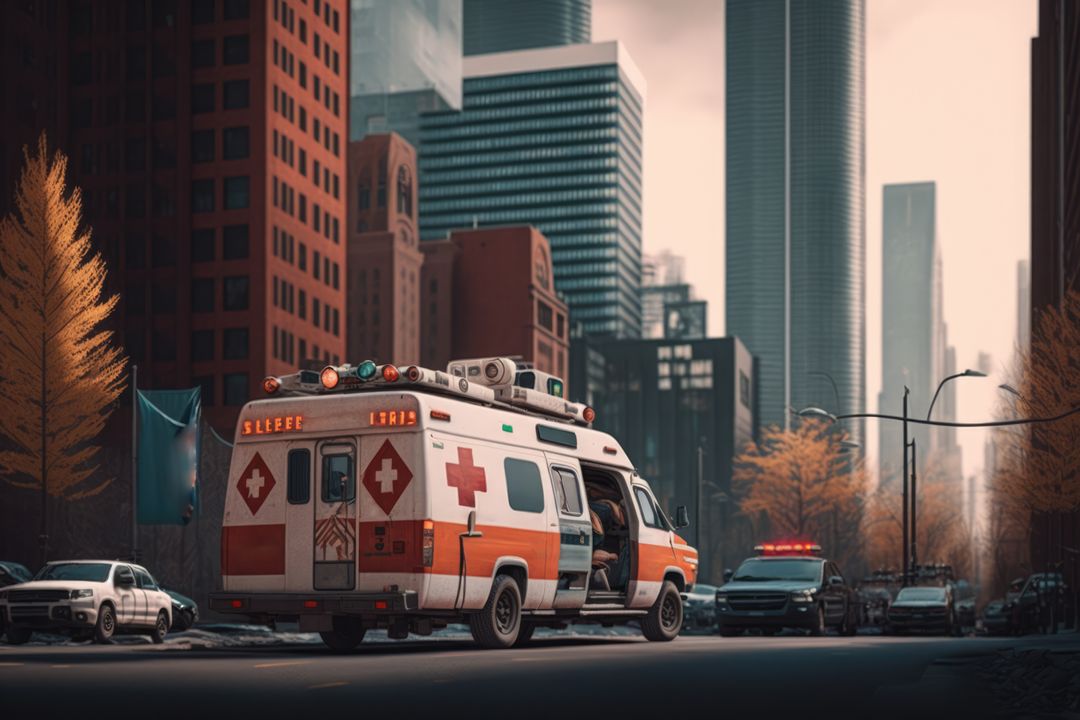 White hover ambulance truck in action