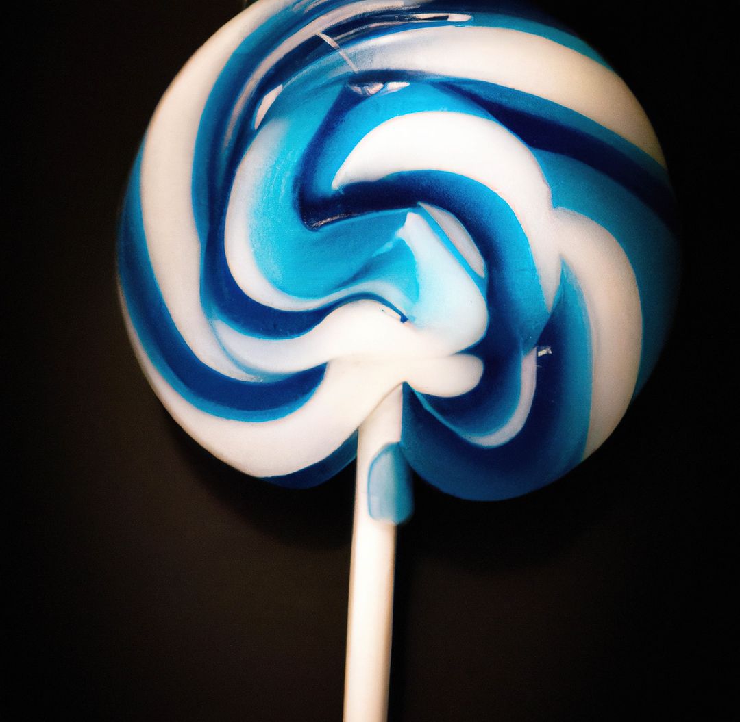 Close up of round blue and white lollipop on black background - Free Images, Stock Photos and Pictures on Pikwizard.com