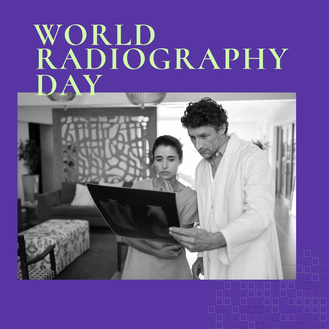 Composition of world radiography day text over caucasian doctors with xray - Download Free Stock Templates Pikwizard.com