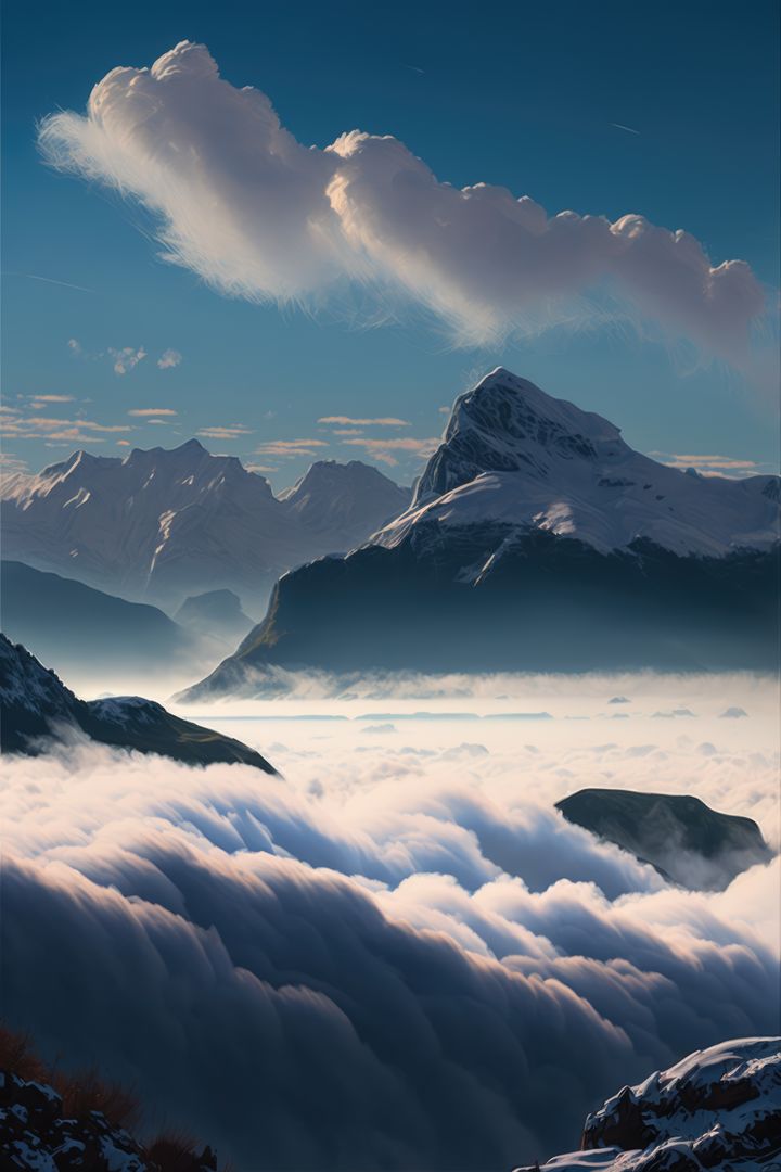 Scenery with mountains, cloud and sky created using generative ai technology - Free Images, Stock Photos and Pictures on Pikwizard.com