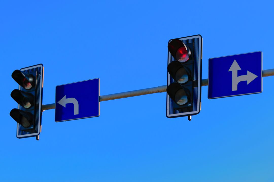 Traffic Light On Street With Red Signal Lit Up Stock Photo