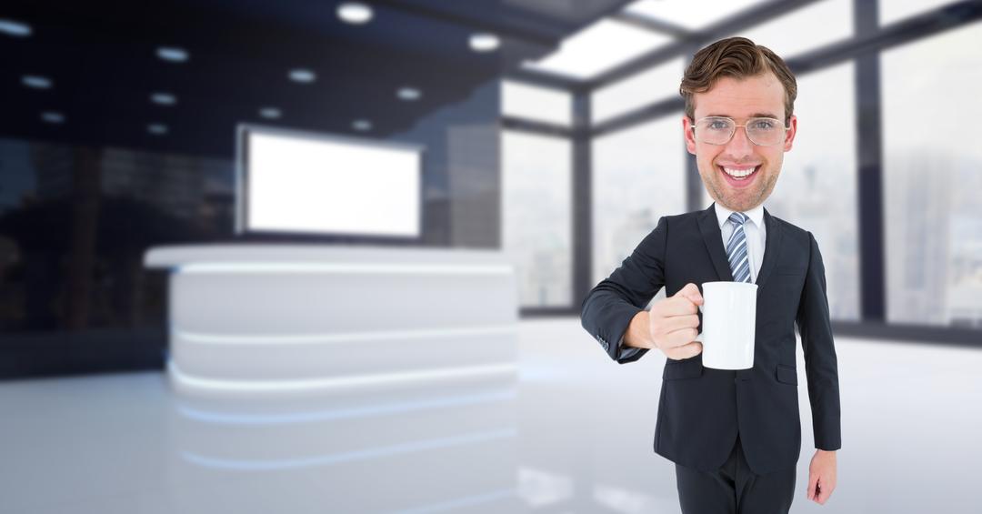 Nerd businessman holding coffee cup in office - Free Images, Stock Photos and Pictures on Pikwizard.com