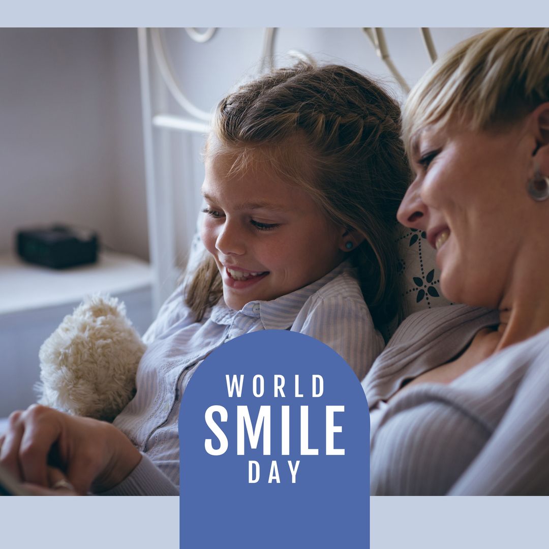Composition of world smile day text over caucasian woman and her daughter - Download Free Stock Templates Pikwizard.com