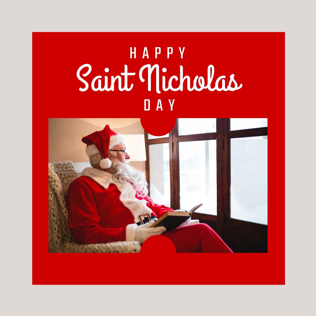 Composition of saint nicholas day text over santa claus reading book - Download Free Stock Templates Pikwizard.com
