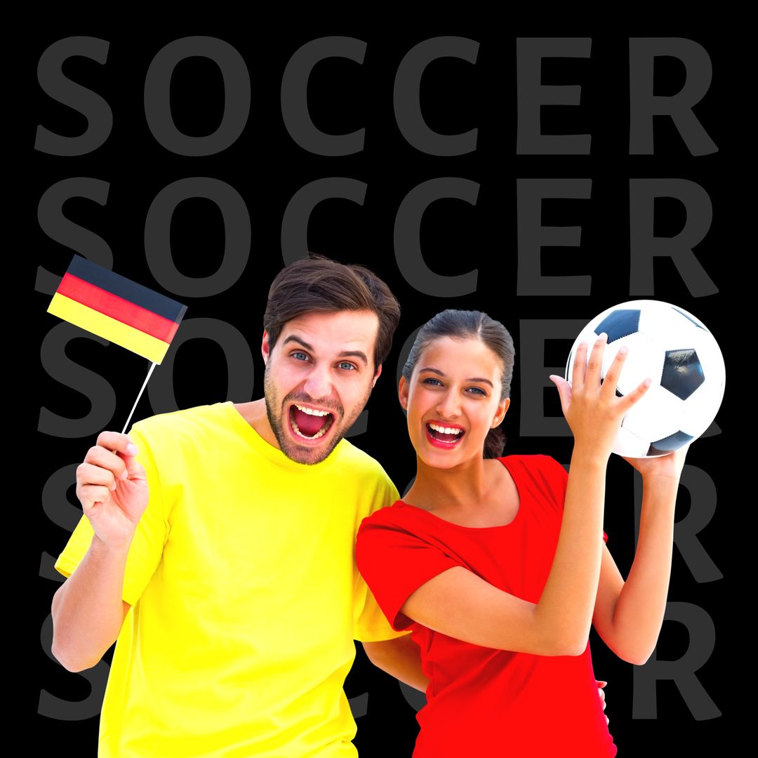 Square image of multiplied soccer and happy caucasian female and male fans with flag of germany - Download Free Stock Templates Pikwizard.com