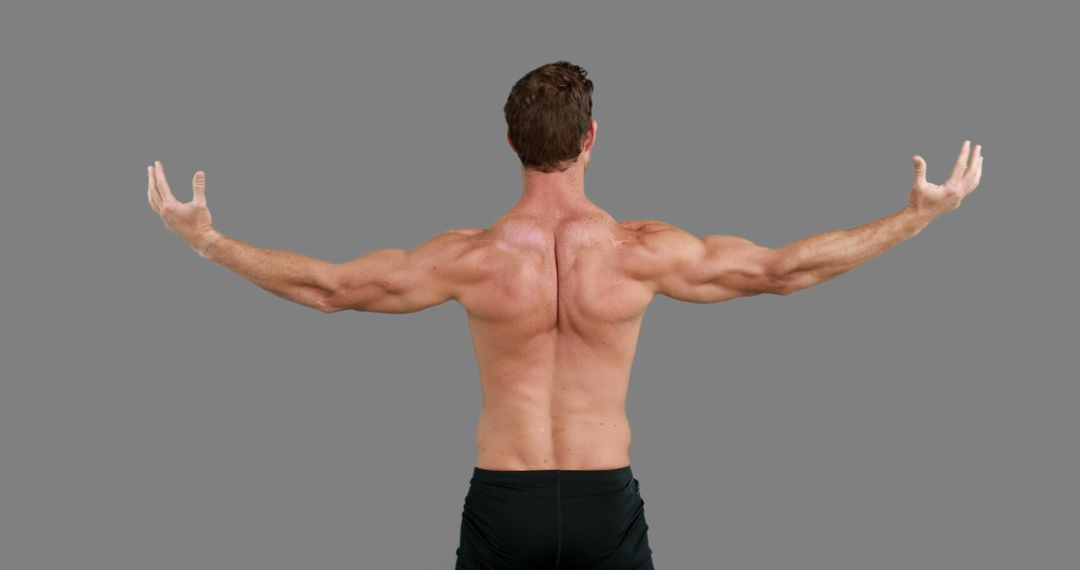 Bodybuilder shows his back muscles. Stock Photo by ©aallm 65733579