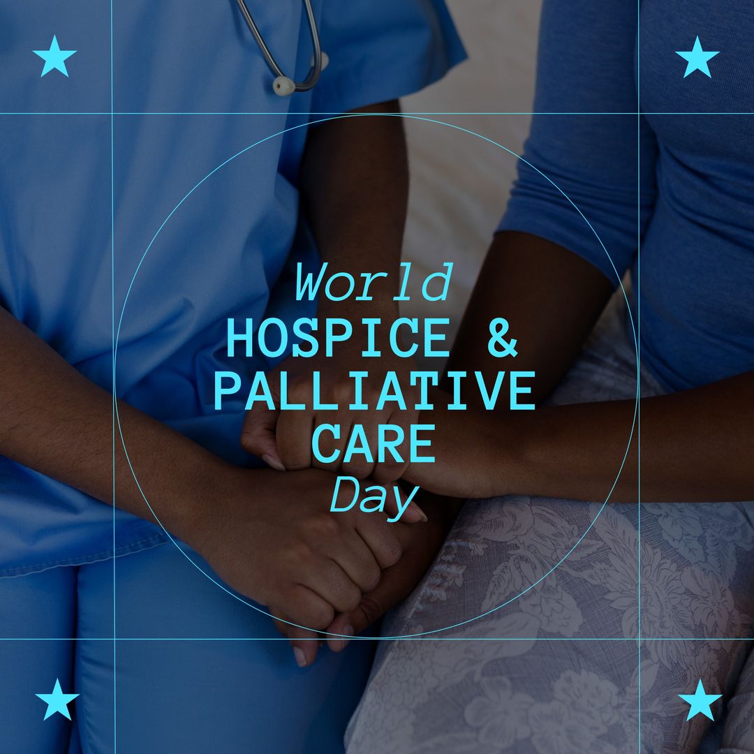 Composition of world hospice and palliative care day text over doctor with patient holding hands - Download Free Stock Templates Pikwizard.com