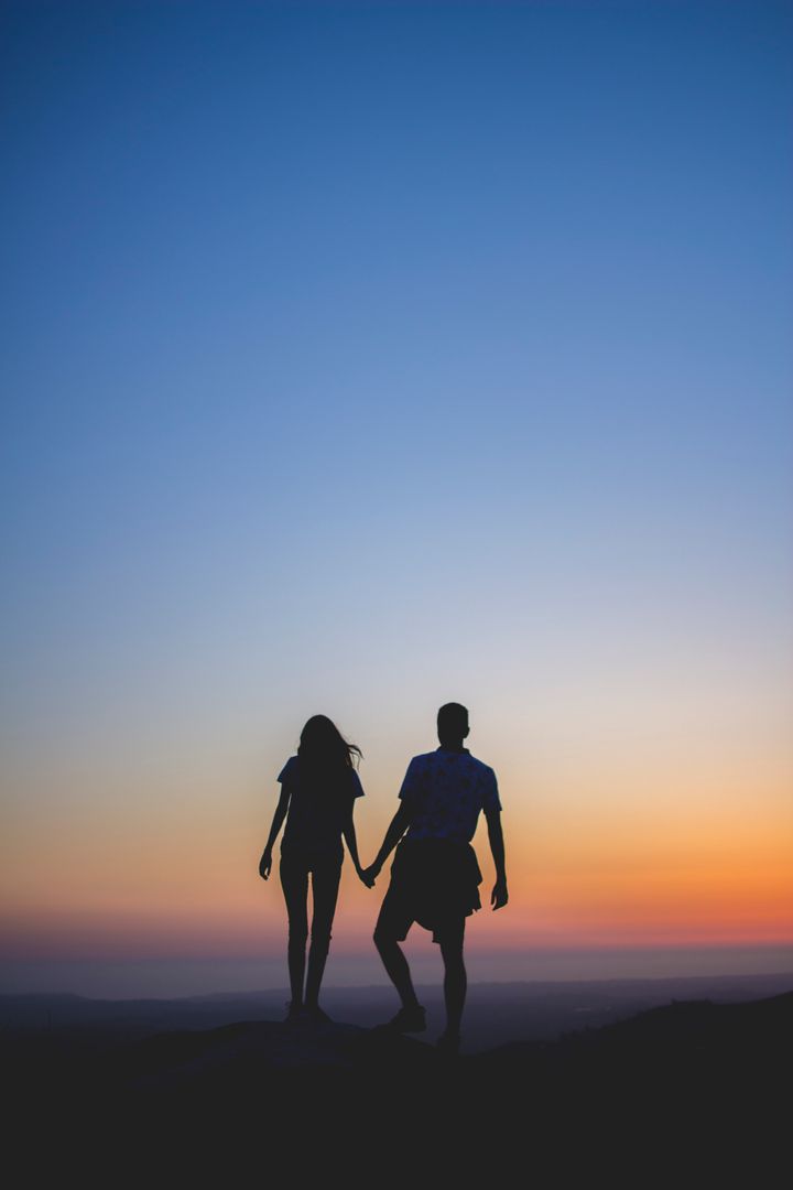 holding hands in the sunset