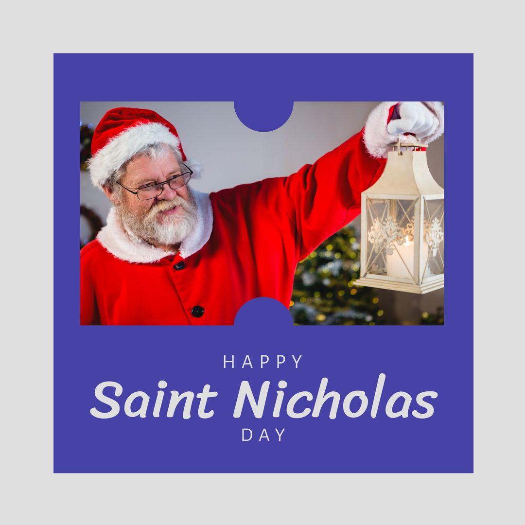 Composition of saint nicholas day text over santa claus holding lantern - Download Free Stock Templates Pikwizard.com