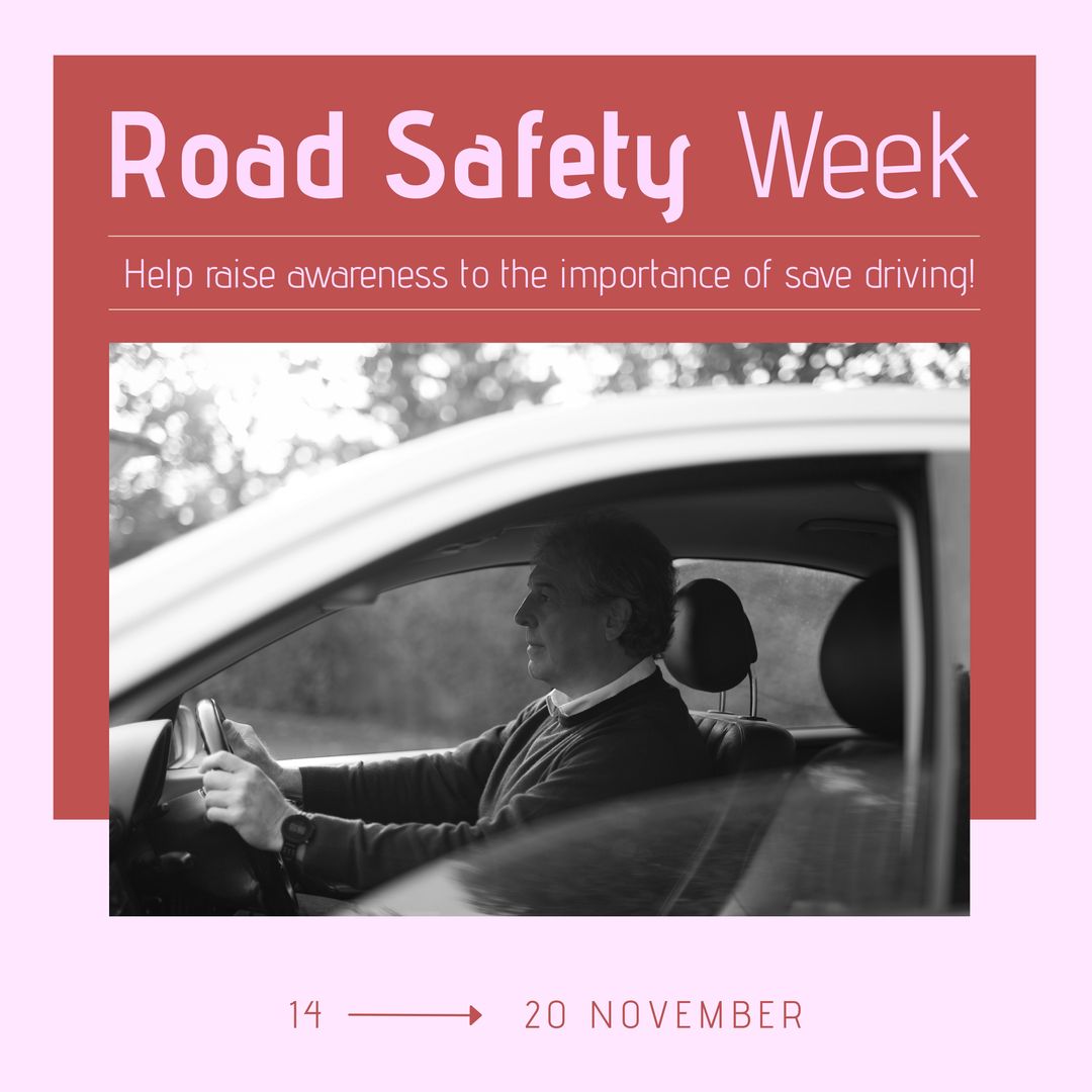Composition of road safety week text over caucasian man in car - Download Free Stock Templates Pikwizard.com