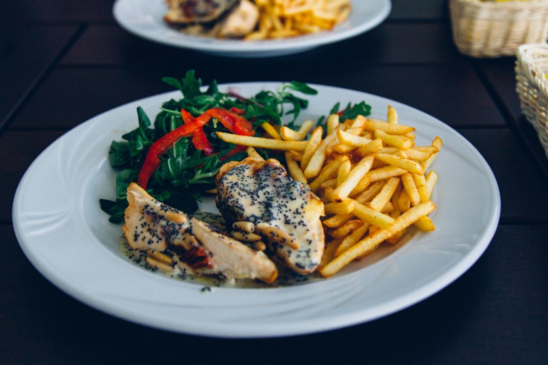 Image of a Plate with Chicken, Salad and Fries