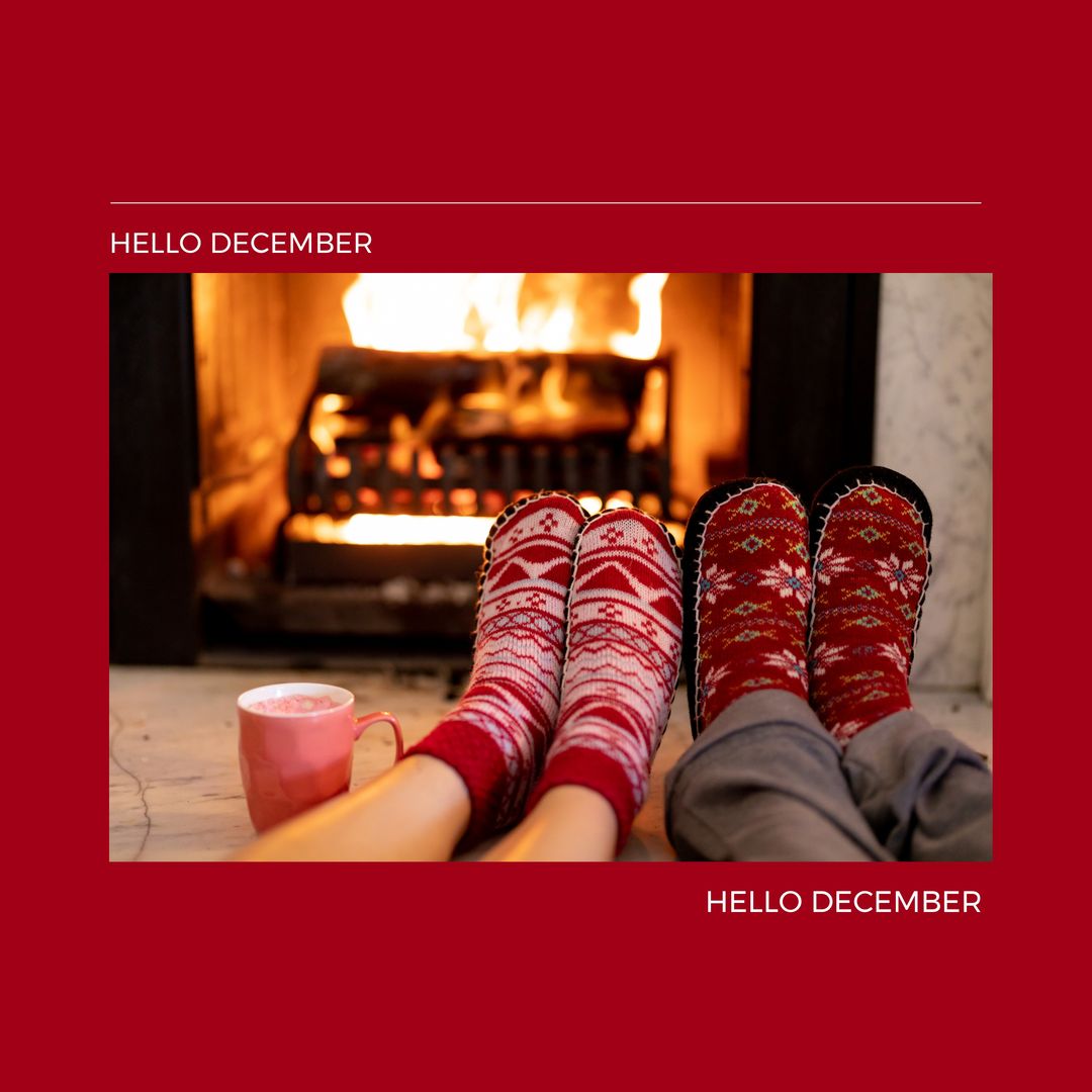 Composition of hello december text over christmas socks - Download Free Stock Templates Pikwizard.com